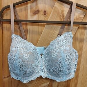 ThirdLove 24/7 Lace Balconette Bra 40D Light Blue Over Nude Adjustable Underwire